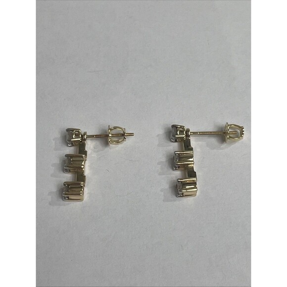 Past Present Future 3-Stone Diamond Earrings in 10k Yellow Gold. READ - Picture 3 of 12